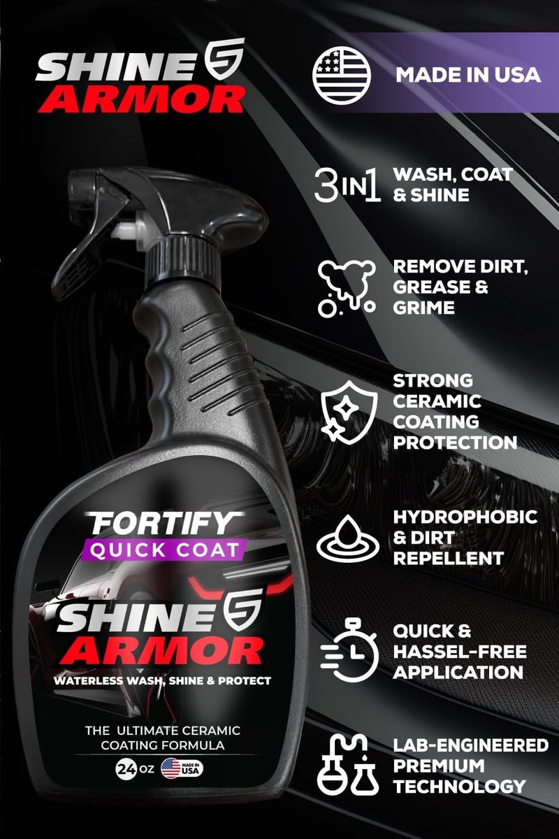 SHINE ARMOR Ceramic Coating Fortify Quick Coat Car Wax Polish Spray Waterless Wash & Wax Hydrophobic Top Coat Polish & Polymer Paint Sealant Detail Protection (24 Fl Oz) - Image 5